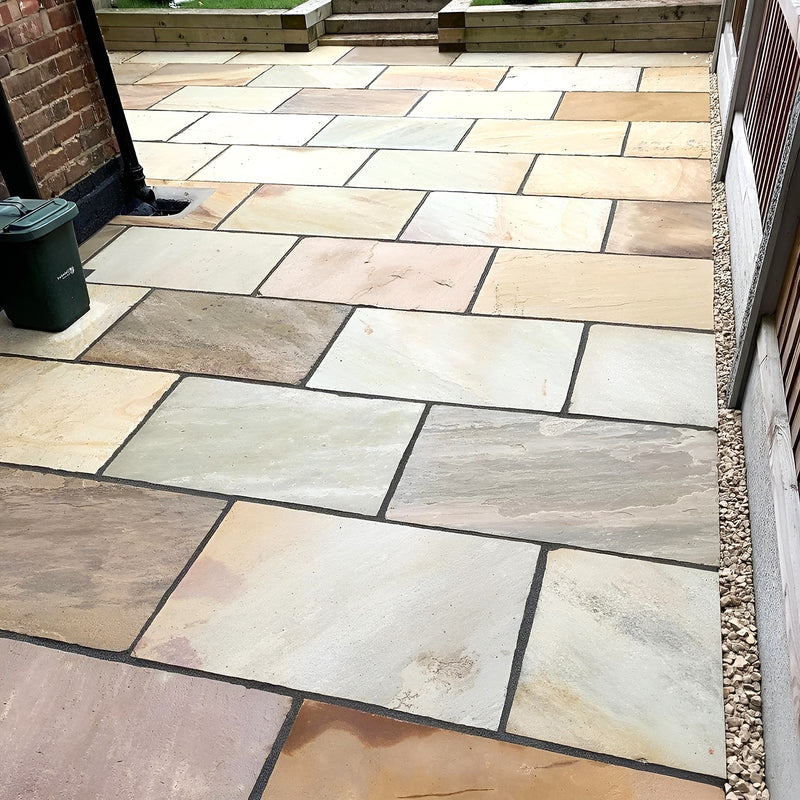 Load image into Gallery viewer, Mint Fossil Indian Sandstone Paving - 900 x 600 x 22mm - Tumbled & Riven