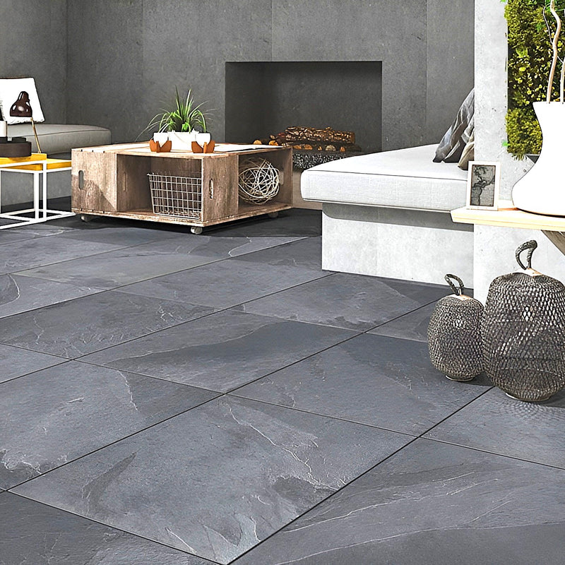 Load image into Gallery viewer, Slate Noir - Black Porcelain Paving Tiles - 600 x 600 x 20mm