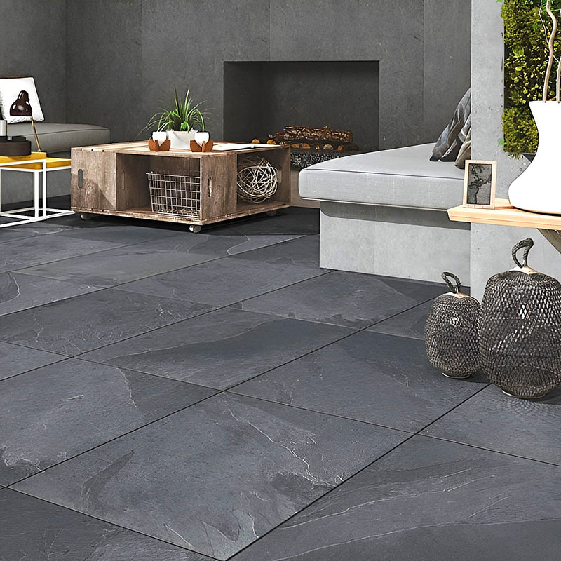 Load image into Gallery viewer, Slate Noir - Black Porcelain Paving Tiles - 600 x 600 x 20mm