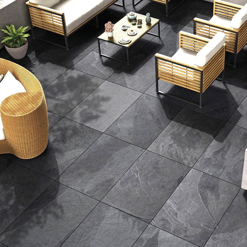 Load image into Gallery viewer, Slate Noir - Black Porcelain Paving Tiles - 900 x 600 x 20mm