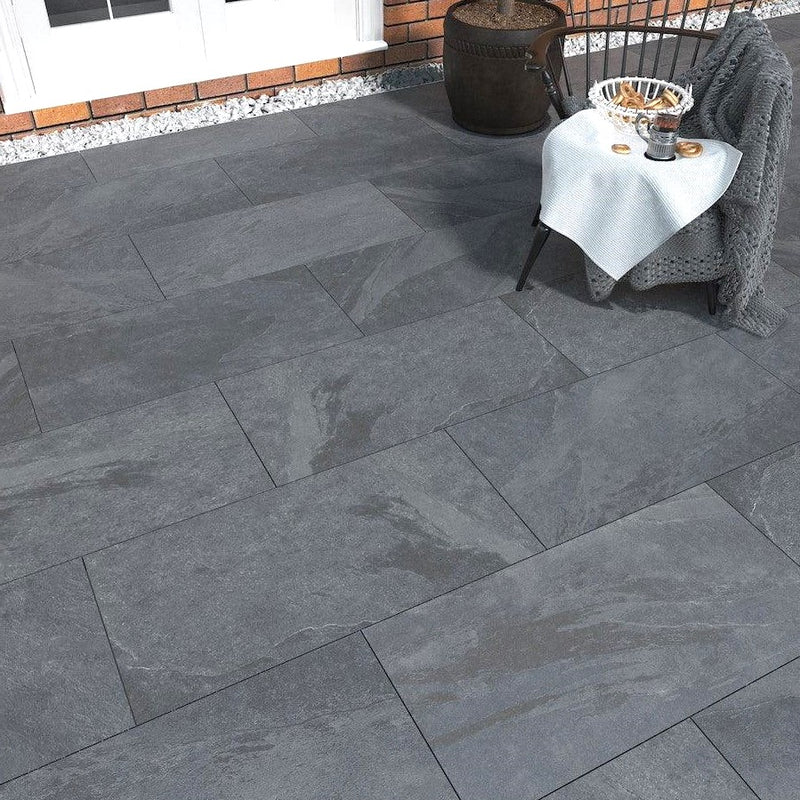 Load image into Gallery viewer, Slate Noir - Black Porcelain Paving Tiles - 900 x 600 x 20mm