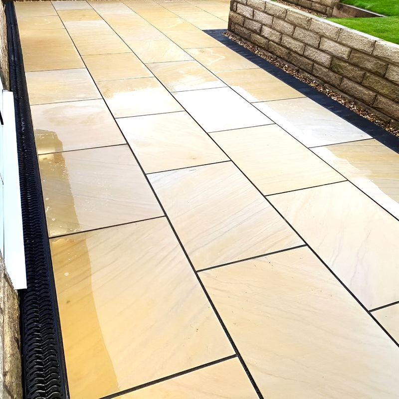Load image into Gallery viewer, Mint Fossil Indian Sandstone Paving - 900 x 600 x 22mm - Sawn & Honed