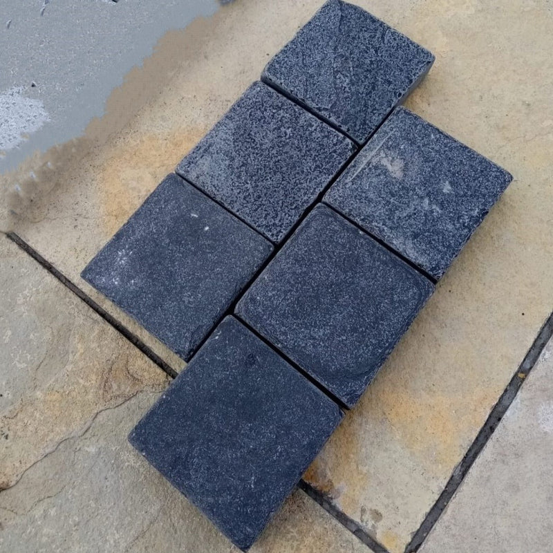 Load image into Gallery viewer, Kota Black Limestone Block Paving - 150 x 150 x 50mm - Sawn, Tumbled & Riven
