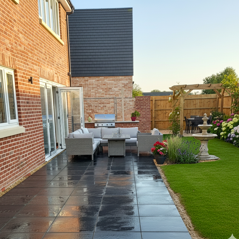 Load image into Gallery viewer, Kota Black Limestone Paving - 600 x 600 x 22mm - Sawn & Riven