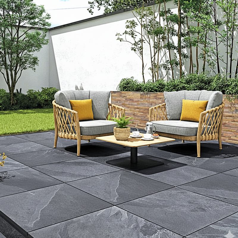 Load image into Gallery viewer, Slate Noir - Black Porcelain Paving Tiles - 600 x 600 x 20mm