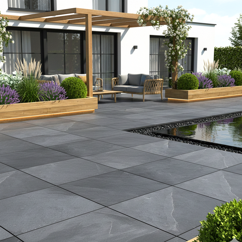 Load image into Gallery viewer, Slate Noir - Black Porcelain Paving Tiles - 600 x 600 x 20mm