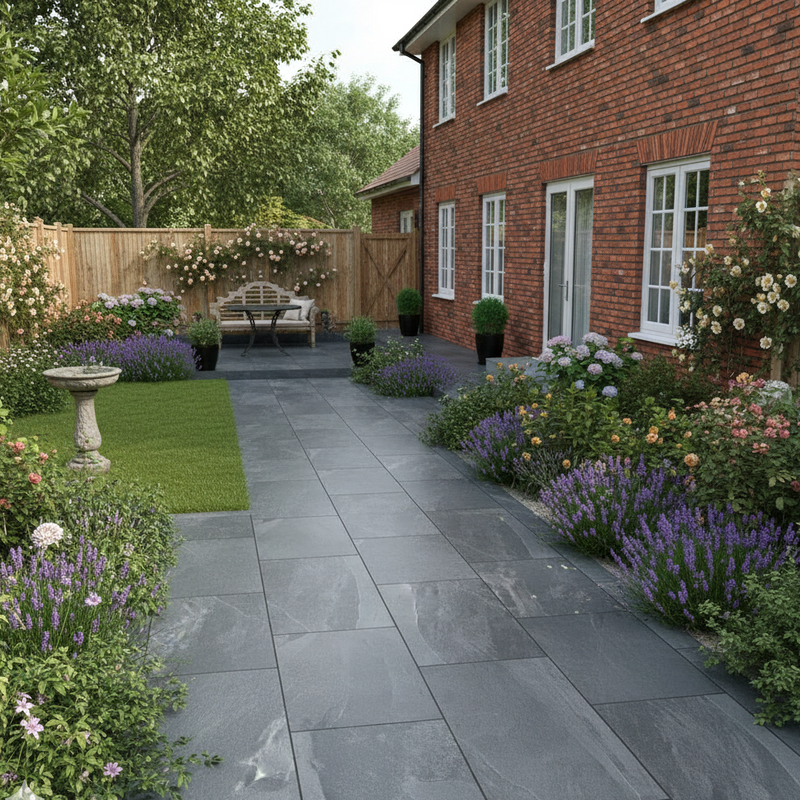 Load image into Gallery viewer, Slate Noir - Black Porcelain Paving Tiles - 900 x 600 x 20mm