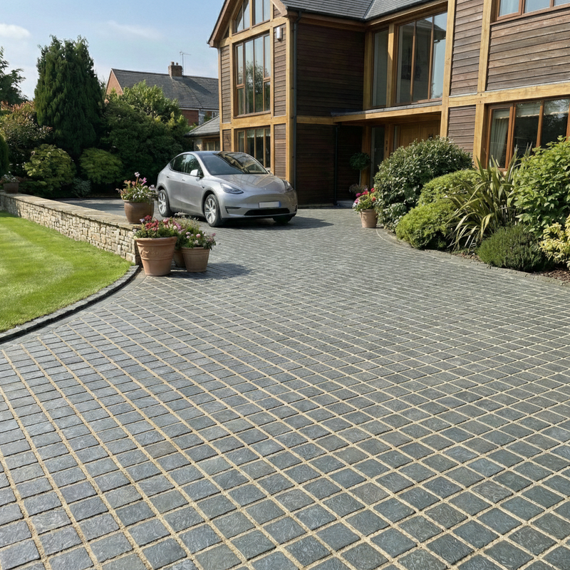 Load image into Gallery viewer, Dark Grey Granite Block Paving - 100 x 100 x 50mm - Sawn & Flamed