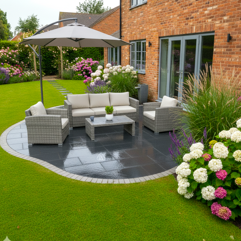Load image into Gallery viewer, Kota Black Limestone Paving - Patio Pack - Mixed Sizes - Sawn & Riven