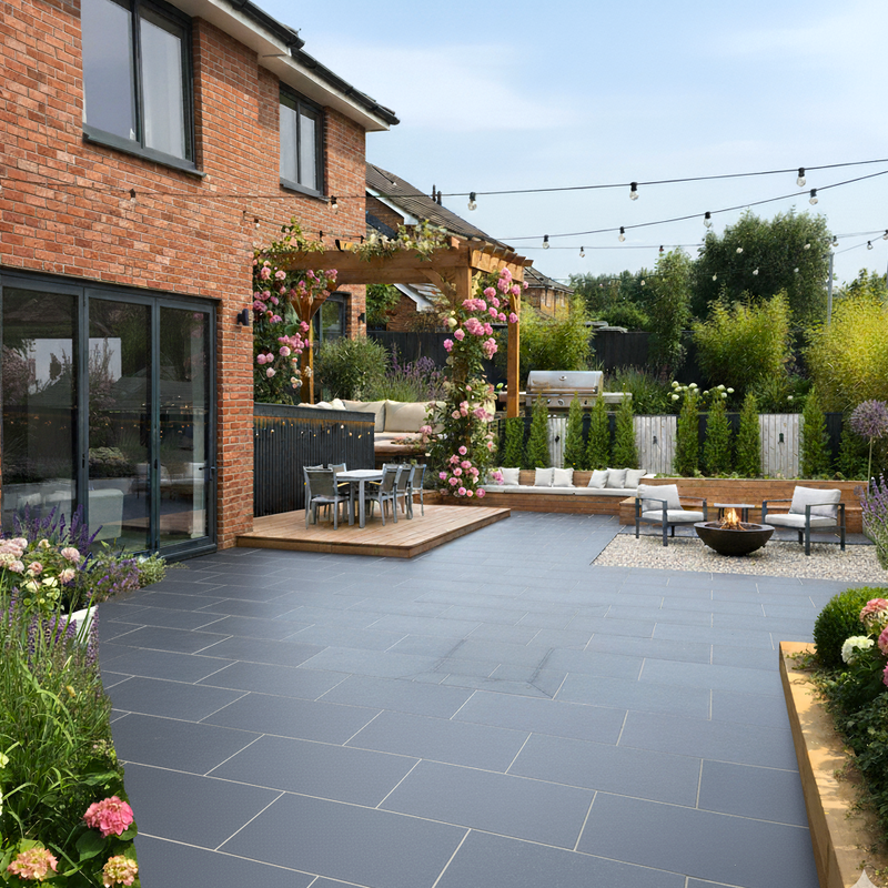 Load image into Gallery viewer, Kota Black Limestone Paving - 900 x 600 x 22mm - Sawn & Riven