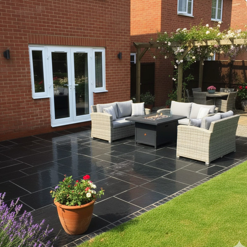 Load image into Gallery viewer, Kota Black Limestone Paving - Patio Pack - Mixed Sizes - Sawn & Riven