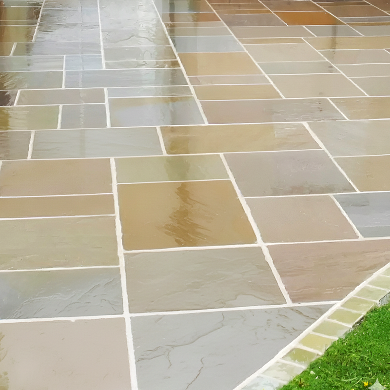 Load image into Gallery viewer, Raj Green Indian Sandstone Paving - Patio Pack - Mixed Sizes - Hand Cut & Riven