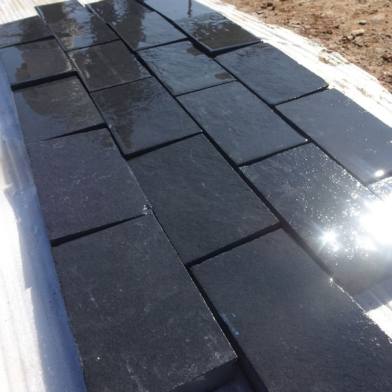 Load image into Gallery viewer, Kota Black Limestone Block Paving - 200 x 150 x 50mm - Sawn, Tumbled & Riven