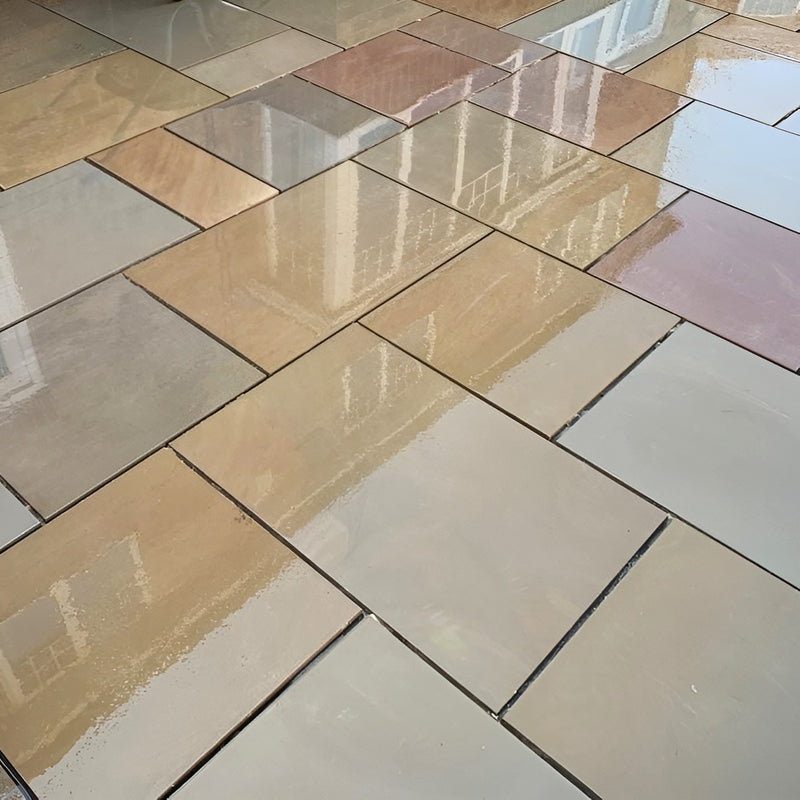 Load image into Gallery viewer, Raj Green Indian Sandstone Paving - Patio Pack - Mixed Sizes - Sawn & Sandblasted