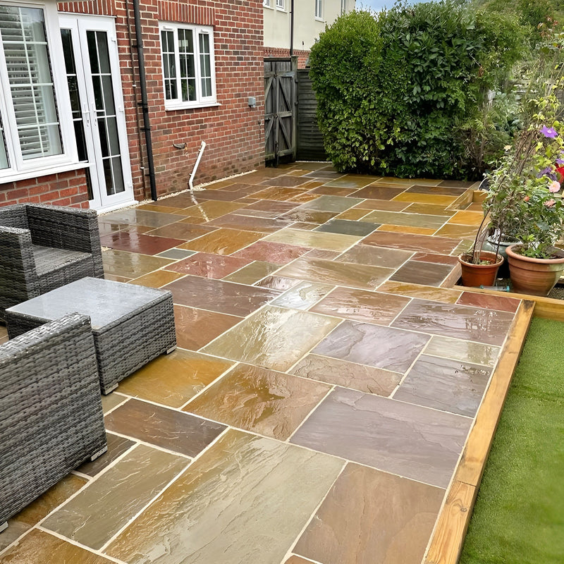 Load image into Gallery viewer, Buff Indian Sandstone Paving - Patio Pack - Mixed Sizes - Hand Cut & Riven