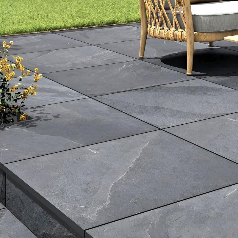 Load image into Gallery viewer, Slate Noir - Black Porcelain Paving Tiles - 600 x 600 x 20mm