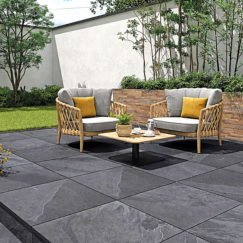 Load image into Gallery viewer, Slate Noir - Black Porcelain Paving Tiles - 600 x 600 x 20mm