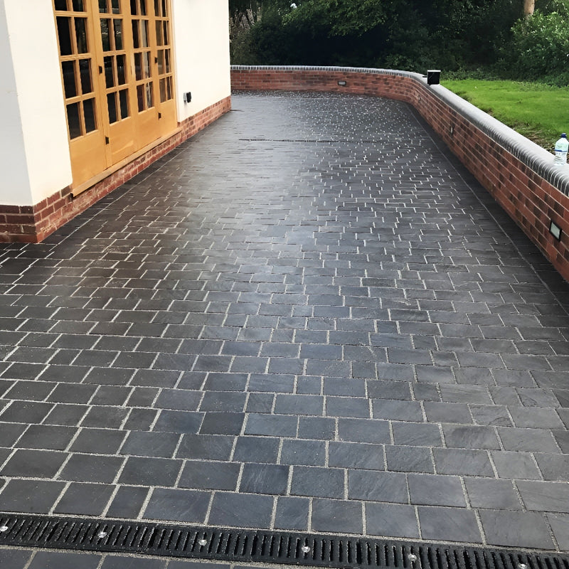 Load image into Gallery viewer, Kota Black Limestone Block Paving - 200 x 150 x 50mm - Sawn, Tumbled & Riven