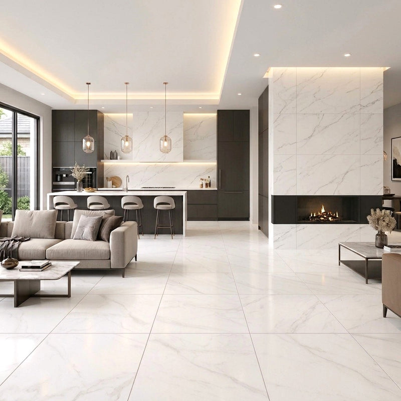 Load image into Gallery viewer, Marmi Statuario - White Porcelain Paving Tiles - Polished Finish - 600 x 600 x 7mm
