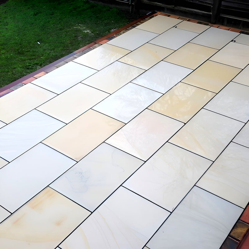 Load image into Gallery viewer, Mint Fossil Indian Sandstone Paving - 900 x 600 x 22mm - Sawn & Honed