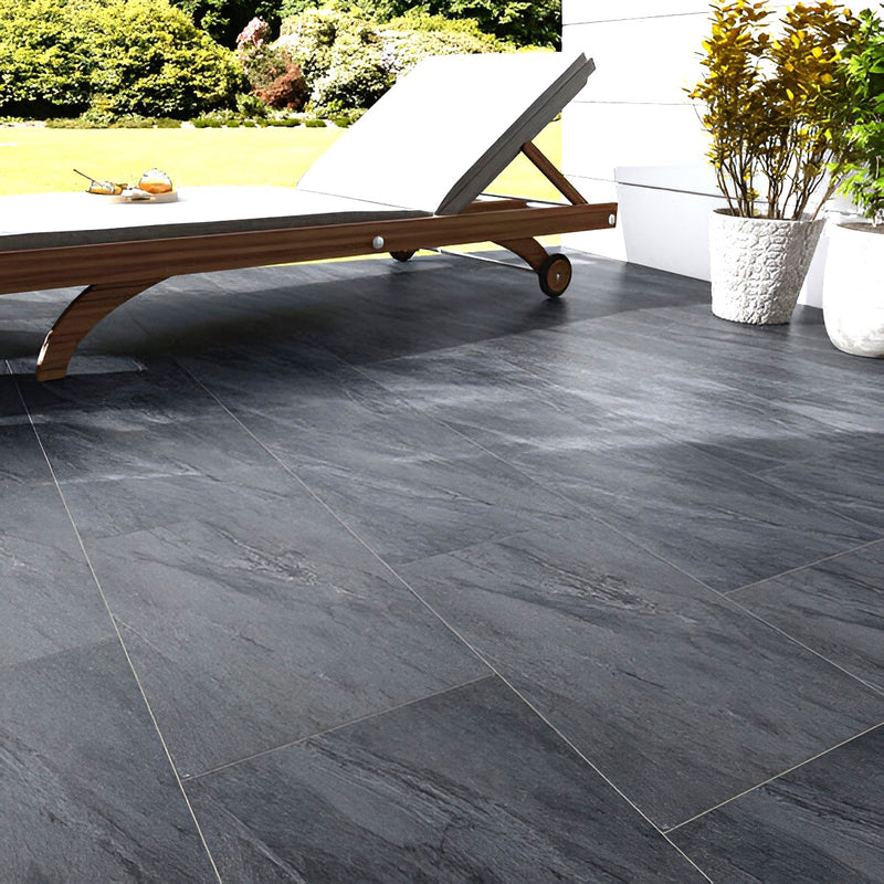 Load image into Gallery viewer, Slate Noir - Black Porcelain Paving Tiles - 900 x 600 x 20mm