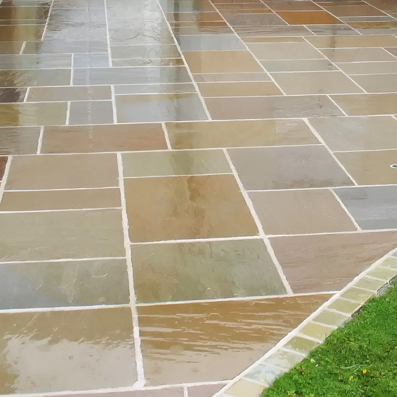 Load image into Gallery viewer, Raj Green Indian Sandstone Paving - Patio Pack - Mixed Sizes - Hand Cut & Riven