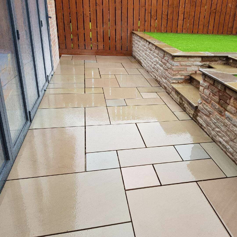 Load image into Gallery viewer, Raj Green Indian Sandstone Paving - Patio Pack - Mixed Sizes - Sawn & Sandblasted