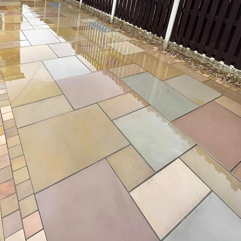 Load image into Gallery viewer, Raj Green Indian Sandstone Paving - Patio Pack - Mixed Sizes - Sawn & Sandblasted