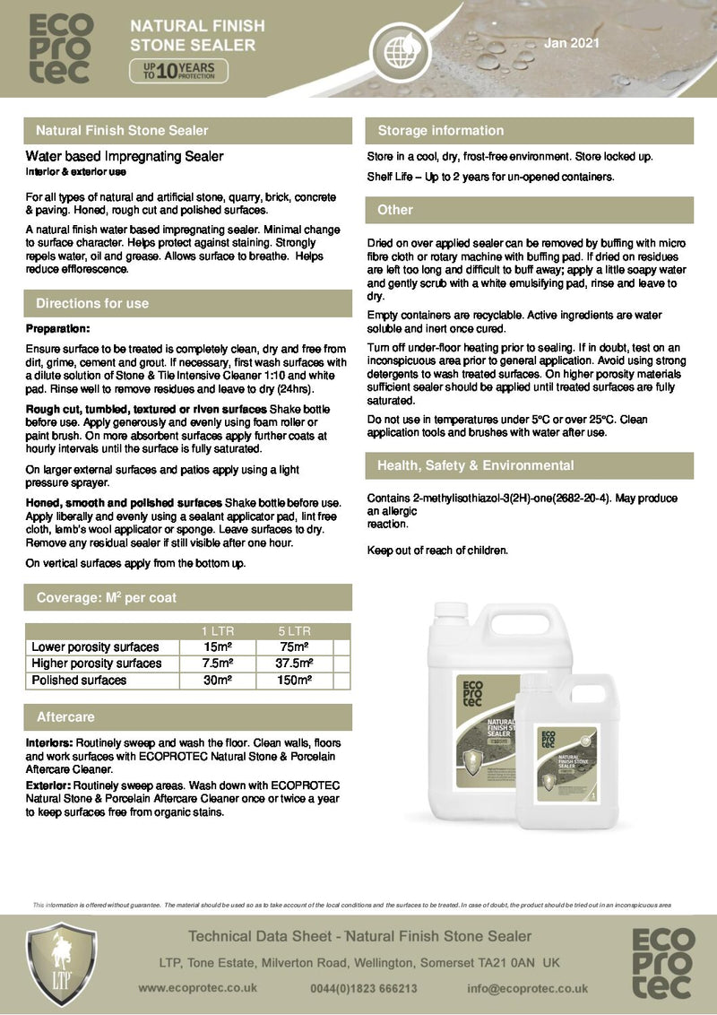 Load image into Gallery viewer, LTP Ecoprotec Natural Finish Stone Sealer - 5L