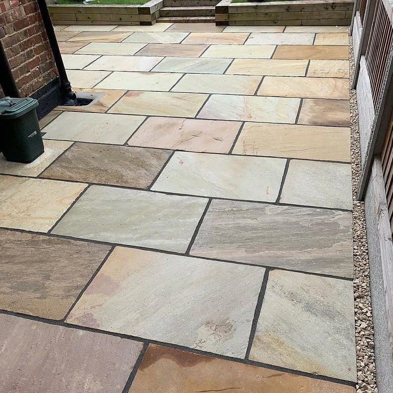 Load image into Gallery viewer, Mint Fossil Indian Sandstone Paving - 900 x 600 x 22mm - Tumbled &amp; Riven
