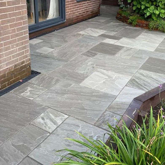 Kandala Grey Indian Sandstone Paving - 22mm Patio Pack - Mixed Sizes - Hand Cut & Riven