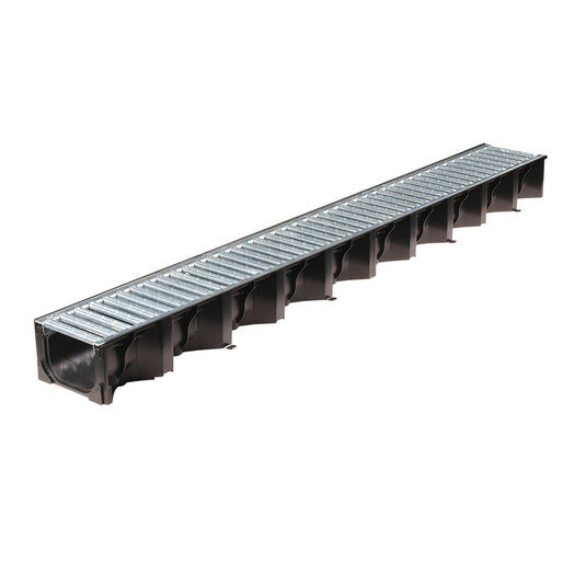 ACO HexDrain - Plastic Channel - Galvenised Steel Grating - 1000mm x 125mm x 80mm