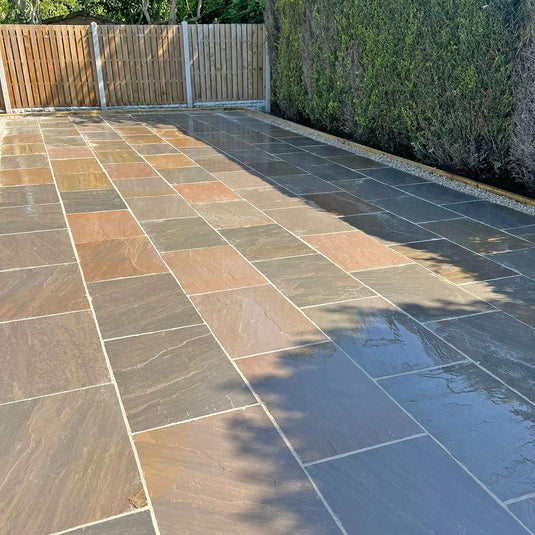 Autumn Brown Indian Sandstone Paving - 900 x 600 x 18mm - Hand Cut & Riven