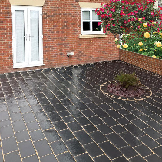 Kota Black Limestone Block Paving - 200 x 150 x 50mm - Sawn, Tumbled & Riven