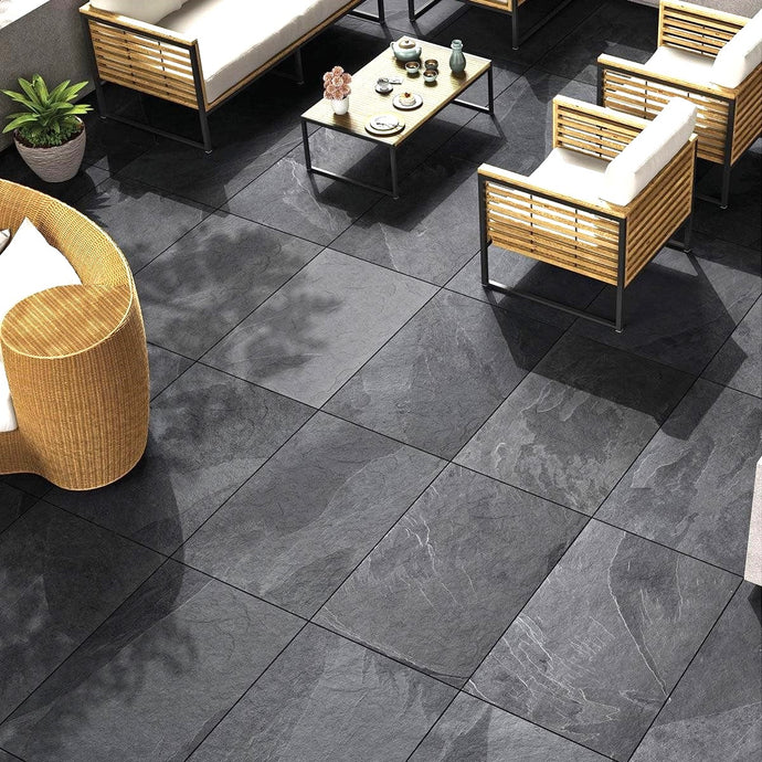 Slate Noir - Black Porcelain Paving Tiles - 900 x 600 x 20mm