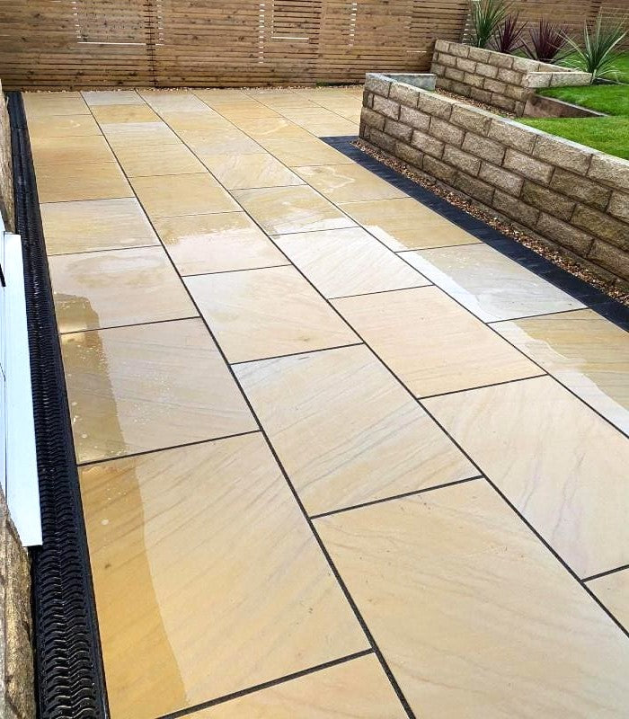 Load image into Gallery viewer, Mint Fossil Indian Sandstone Paving - 900 x 600 x 22mm - Sawn &amp; Honed
