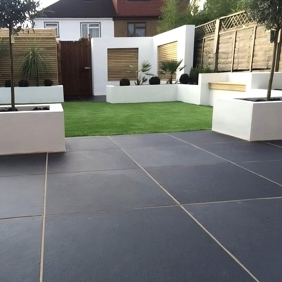 Kota Black Limestone Paving - 600 x 600 x 22mm - Sawn & Riven – Stone Saver