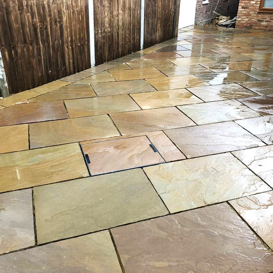 Buff Indian Sandstone Paving - 900 x 600 x 22mm - Hand Cut & Riven