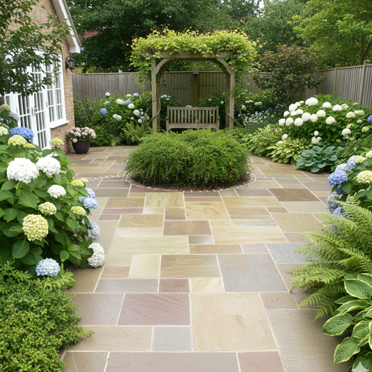 Raj Green Indian Sandstone Paving - Patio Pack - Mixed Sizes - Hand Cut & Riven