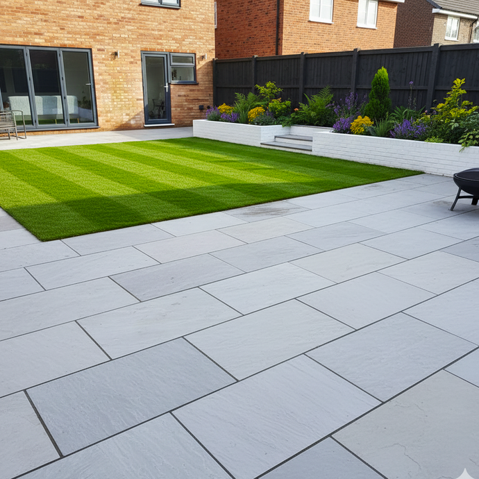 Kandala Grey Indian Sandstone Paving - 900 x 600 x 18mm - Hand Cut & Riven