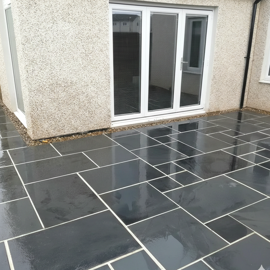 Brazilian - Black Slate Paving - Patio Pack - Mixed Sizes - Sawn & Riven