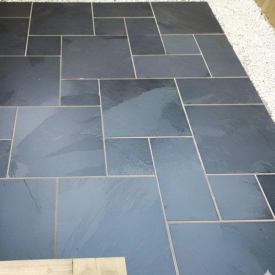 Brazilian - Black Slate Paving - Patio Pack - Mixed Sizes - Sawn & Riven