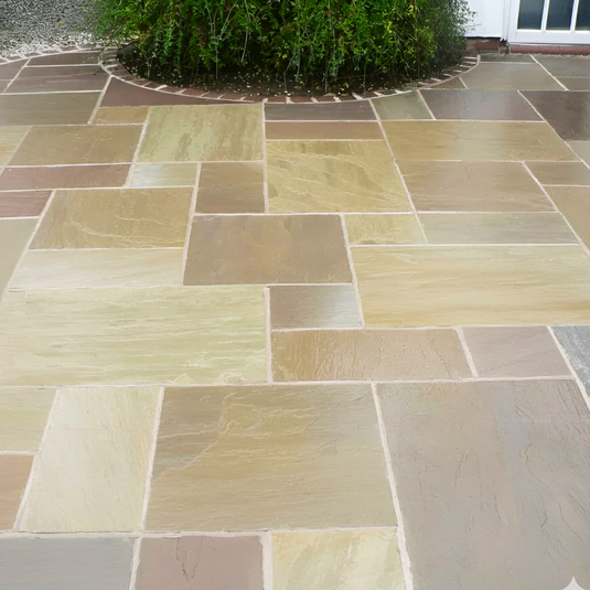 Raj Green Indian Sandstone Paving - Patio Pack - Mixed Sizes - Hand Cut & Riven