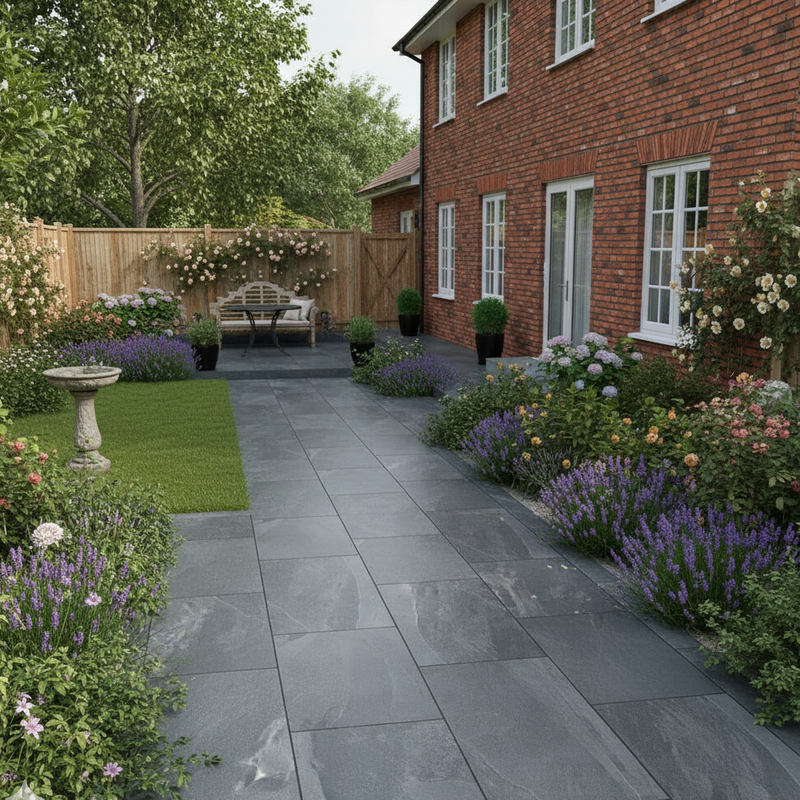 Load image into Gallery viewer, Slate Noir - Black Porcelain Paving Tiles - 900 x 600 x 20mm
