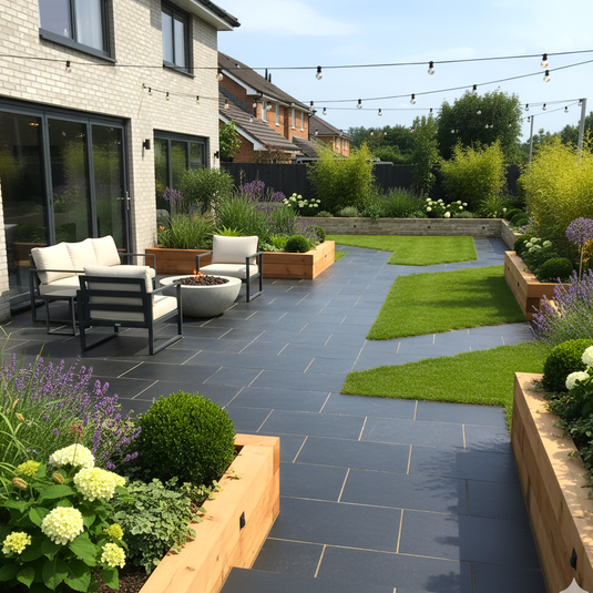 Kota Black Limestone Paving - 900 x 600 x 22mm - Sawn & Riven