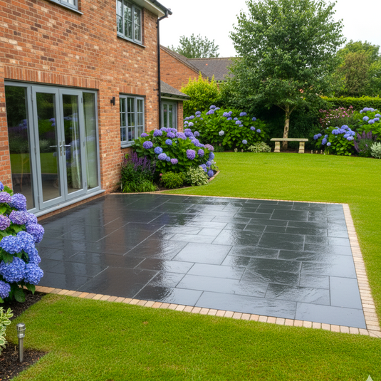 Kota Black Limestone Paving - Patio Pack - Mixed Sizes - Sawn & Riven