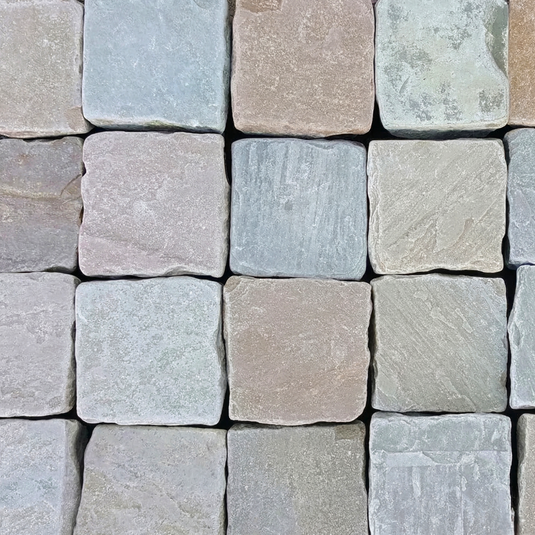 Raj Green Indian Sandstone Setts - 100 x 100 x 40-60mm - Hand Cut