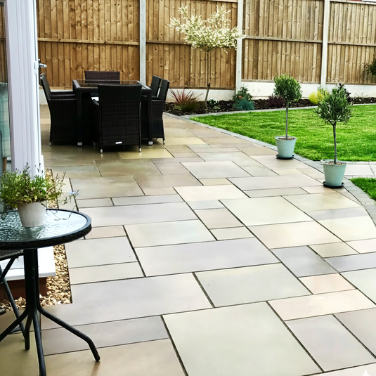 Raj Green Indian Sandstone Paving - 600 x 295 x 22mm - Sawn & Sandblasted