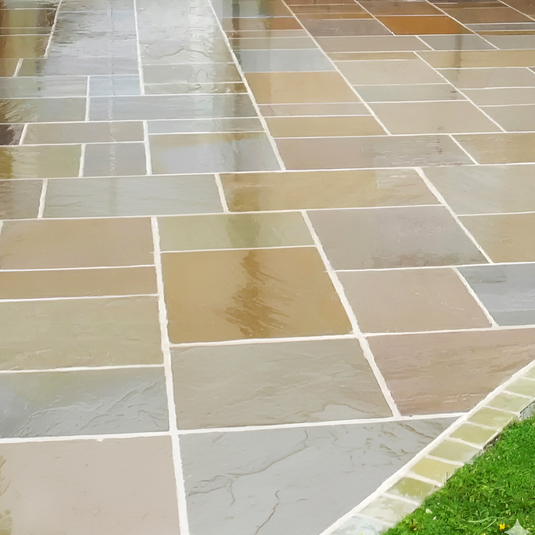 Raj Green Indian Sandstone Paving - Patio Pack - Mixed Sizes - Hand Cut & Riven