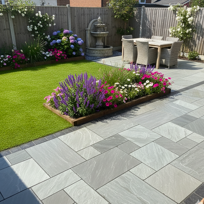 Kandala Grey Indian Sandstone Paving - 22mm Patio Pack - Mixed Sizes - Hand Cut & Riven - 20.8 m2